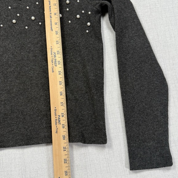 Zara Faux Pearl Sweater Women's Size High Neck Gray - Picture 8 of 10